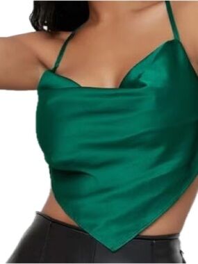 Emerald Green Satin Handkerchief Cami Top